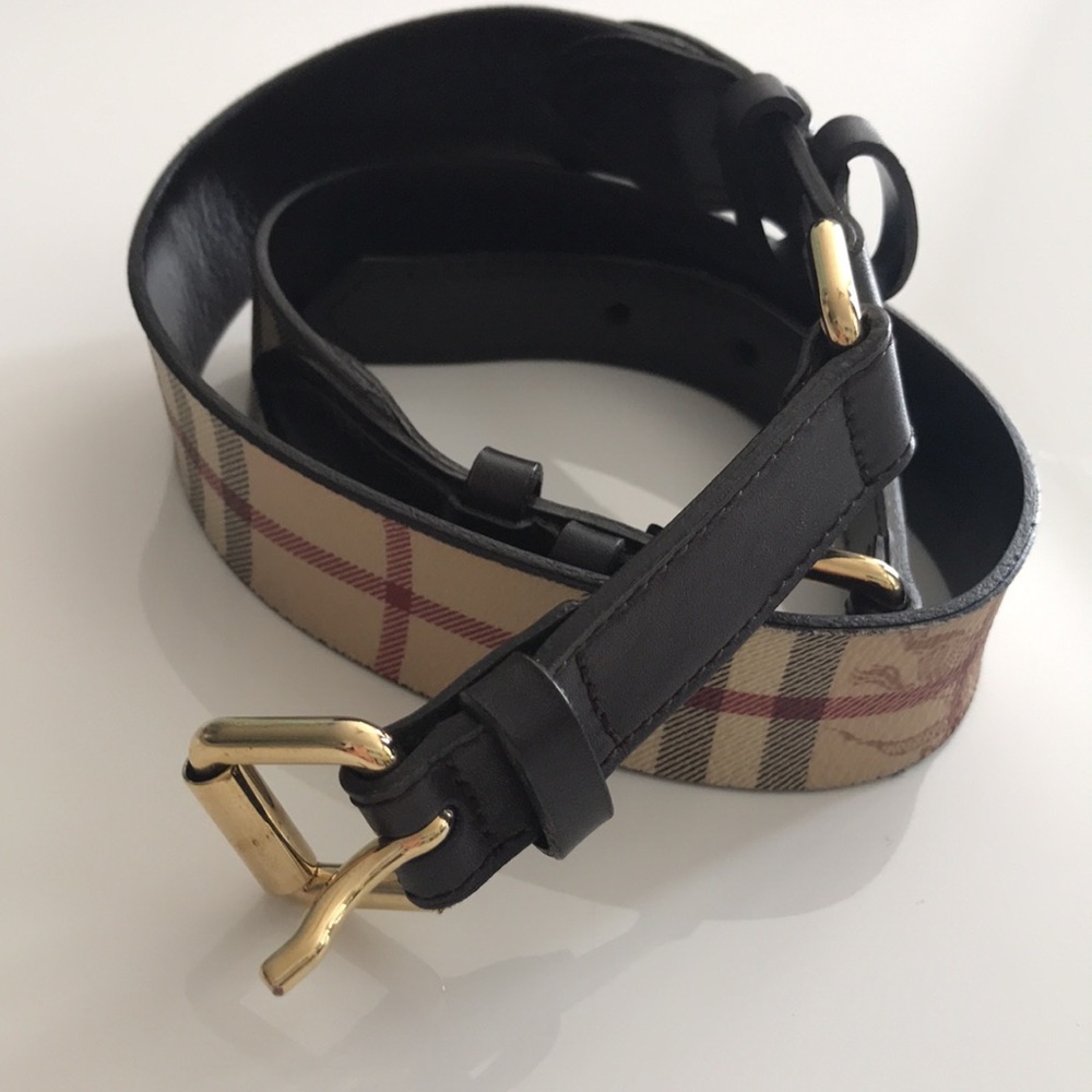Burberry Leather Haymarket Check Belt